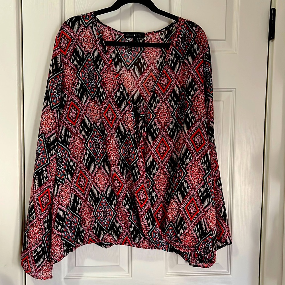 Derek Heart faux wrap shirt with front tie size 3X